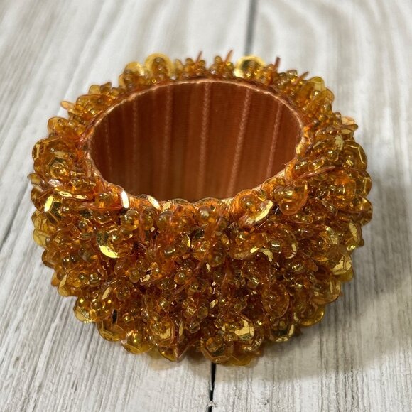 Vintage Beaded Napkin Holder Rings Orange for Party Holiday Dinner - Set Of 6 - Picture 5 of 7